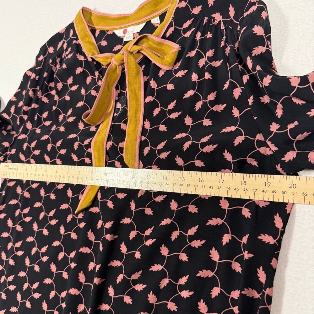 Boden Navy Pink Leaf Print‎ Tie Neck Blouse Long Sleeve RILEY US 8 - Picture 7 of 10